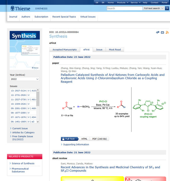 Thieme Chemistry and Pharmaceutical E-Journals