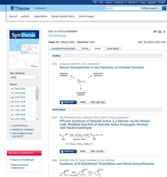 Thieme Chemisty E-Journal Backfiles